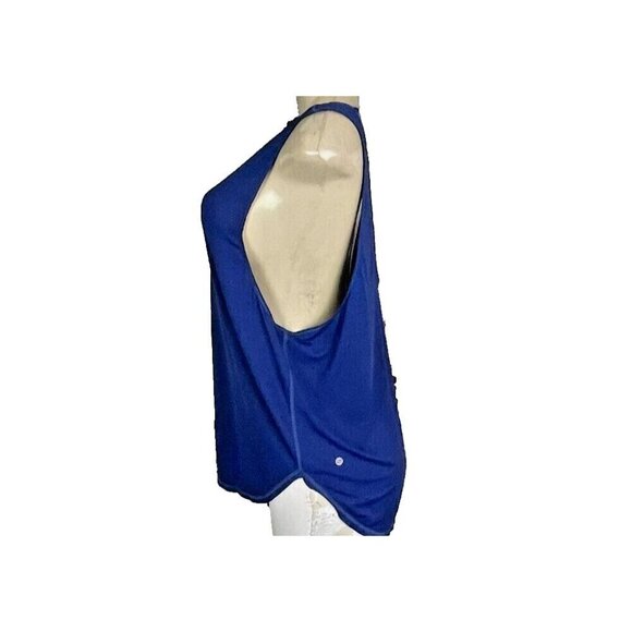 Vimmia L Blue Pin Dot Mesh Scoop Neck Low V-Backline Curved Hem Wicking Tank Top - Picture 5 of 6